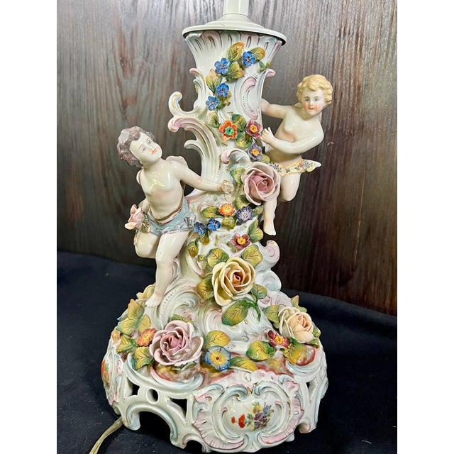 Rococo Vintage Rococo Style Porcelain Lamp With Two Cherubs For Sale - Image 3 of 14