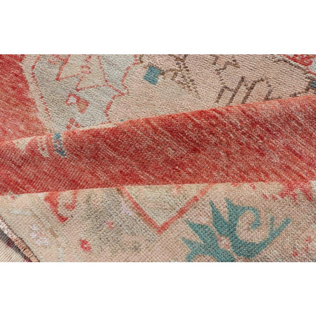 Vintage Turkish Oushak Gallery Runner With Floral's in Orange and Green 4'7 X 10'3 For Sale - Image 11 of 12