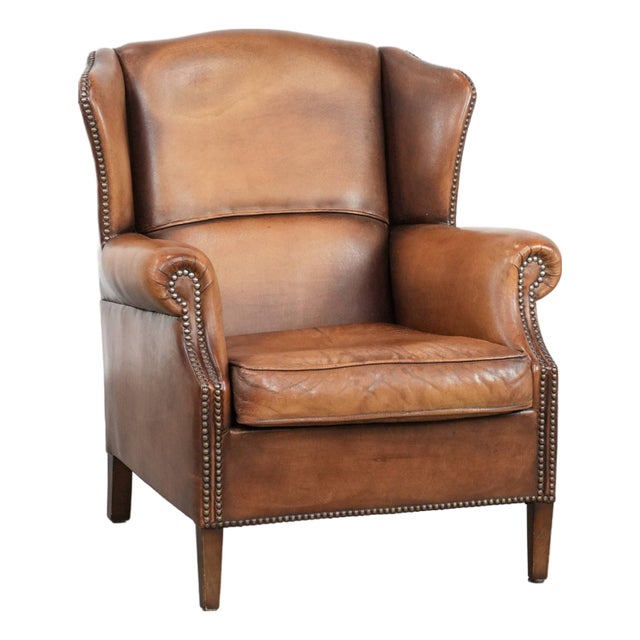 Sheepskin Leather Wing Chair For Sale