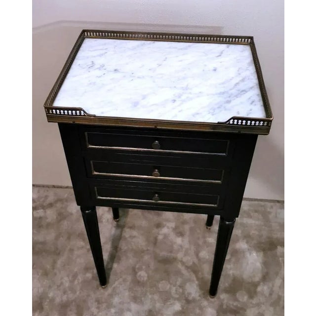 French Napoleon III Style Nightstand Black Wood and Carrara Marble, 1880s For Sale - Image 4 of 13