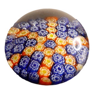 Vintage Silvestri Italy Blue & Red Millifiore Paperweight For Sale