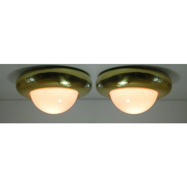 Mid-Century Italian Brass & Glass Flush Mount Ceiling Light from Valenti Luce, Milano For Sale - Image 9 of 11