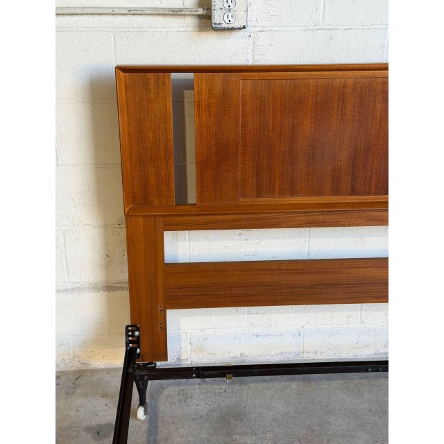 Teak Wood Headboard in Style of Falster Sleek Geometric Queen Bedframe Denmark Mid-Century Modern 1960s For Sale In Los Angeles - Image 6 of 9