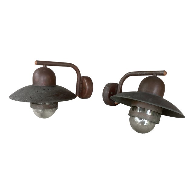 Scandinavian Garden Wall Lamp in Copper and Glass by Norlux, 1980s For Sale