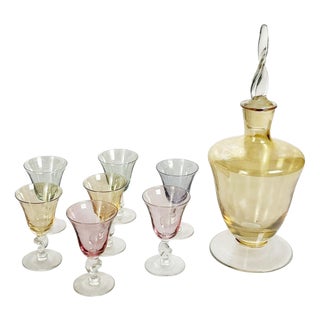 20th Century Italian Multicolored Art Glass Carafe and Glasses, Italy, Set of 8 For Sale