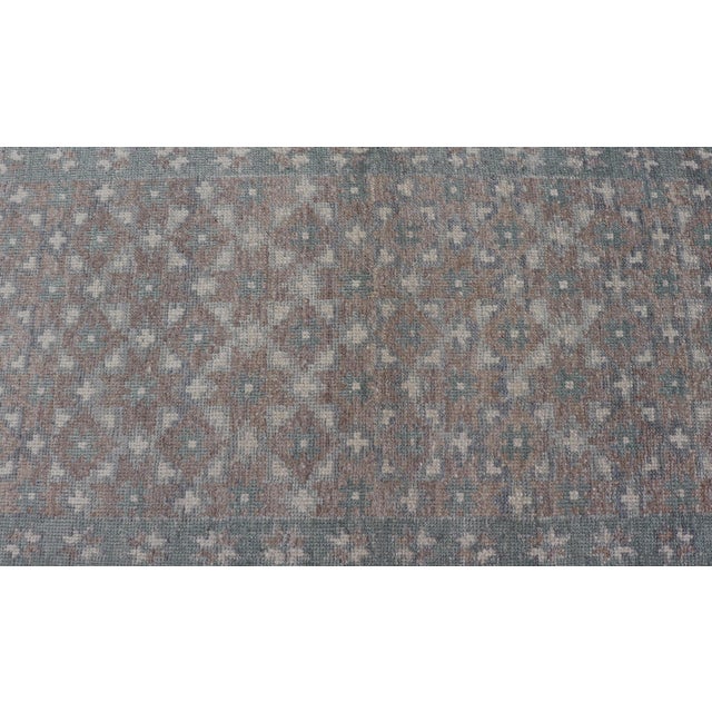 Textile Modern Turkish Oushak Runner in Light Blue and Beige Tones With Allover Pattern For Sale - Image 7 of 12