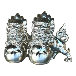 Vintage Asian Chromed Glazed Ceramic Foo Dogs - a Pair