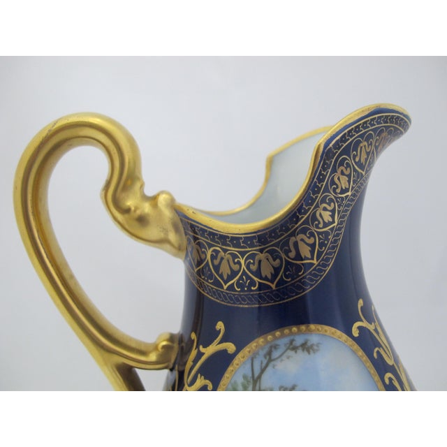 Blue 19th Century Art Nouveau Hans Heiling Karlsbad 19thc Gilt Hand Painted German Landscape Porcelain Pitcher For Sale - Image 8 of 11