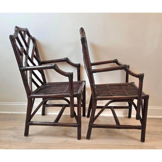 Vintage Chinese Chippendale Organic Bamboo Dining Armchairs - A Pair For Sale - Image 10 of 16