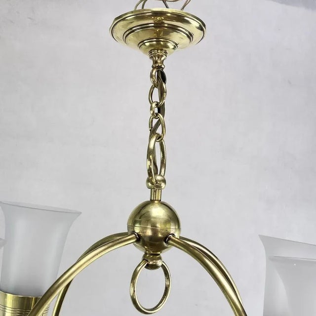 Gold Art Deco Ceiling Lamp with Large Glass Tulips, 1930s For Sale - Image 8 of 12