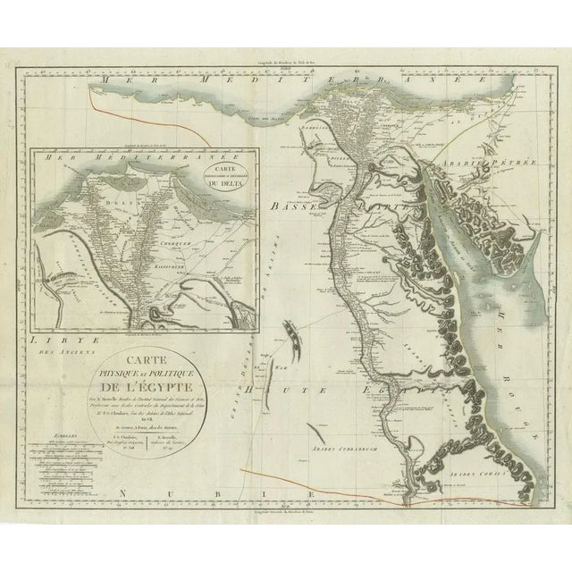 Antique map of egypt with detailed inset of the nile delta, ca. 1799 this finely engraved antique map titled carte...