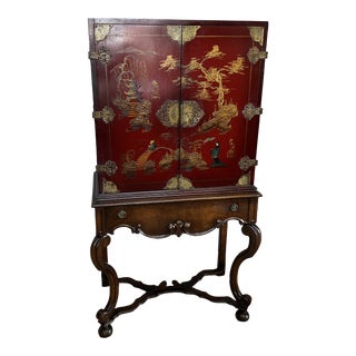 Mid 20th Century Red Lacquered Chinoiserie Cocktail Cabinet For Sale