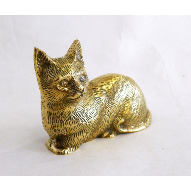 Lying Cat Figurine in Gilded Brass, 1970s For Sale - Image 3 of 9