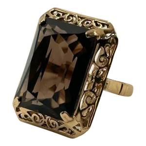 Smoky Topaz 14k Yellow Gold Cocktail Ring Size 6.5