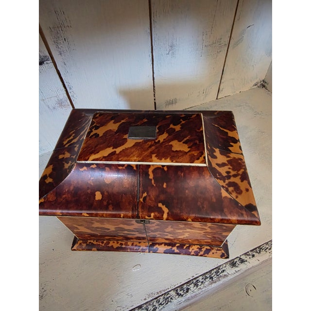 Antique English Faux Tortoiseshell Tea Caddy For Sale - Image 9 of 15