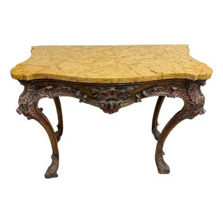 Italian Baroque Carved Wood Console Siena Marble Top Encrusted Nautilus Fossils For Sale