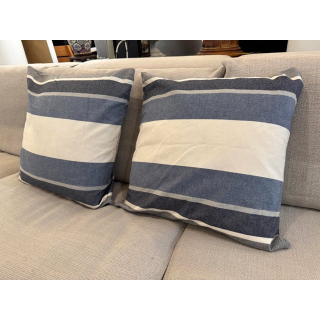 Contemporary Thom Filicia Home for Eastern Accents Wainscot Denim Throw Pillows, Pair For Sale - Image 3 of 12
