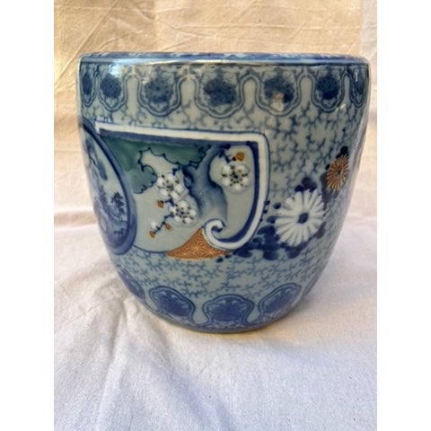 Japanese Blue and White Hibachi Pot For Sale - Image 4 of 13