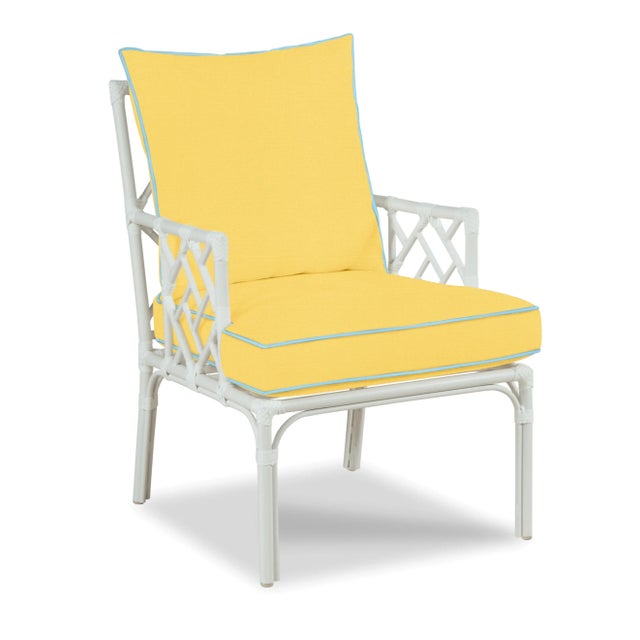 Casa Cosima Home Haven Outdoor Occasional Arm Chair in Canvas Buttercup with Canvas Air Blue Welt For Sale - Image 4 of 4
