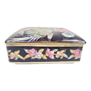 Vintage Floral Chinoiserie Ceramic Box
