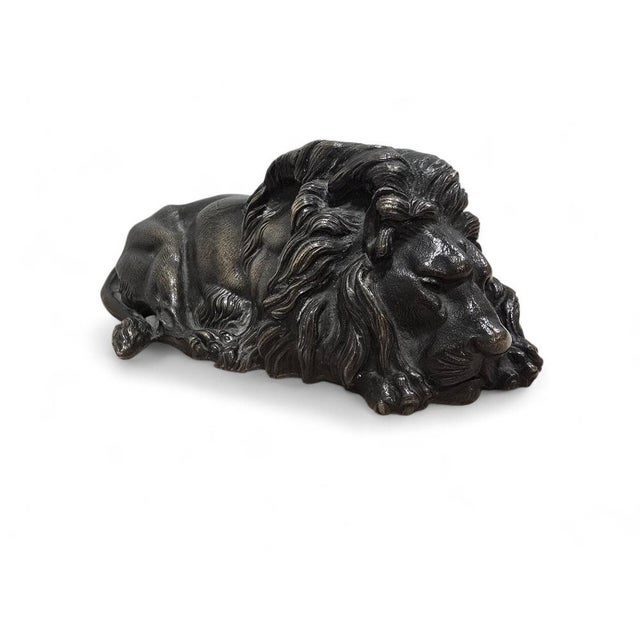 Metal Reclining Bronze Lion Sculpture, 1880s For Sale - Image 7 of 9