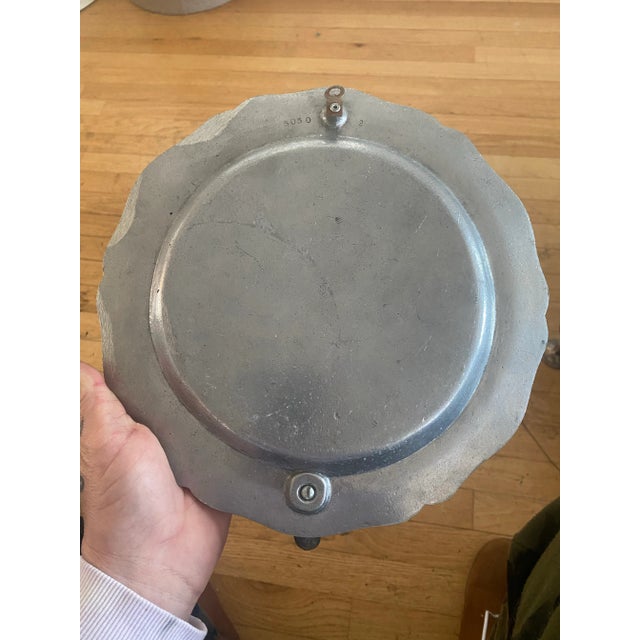 American Vintage Pewter Wall Plate Candle Holder For Sale - Image 3 of 6