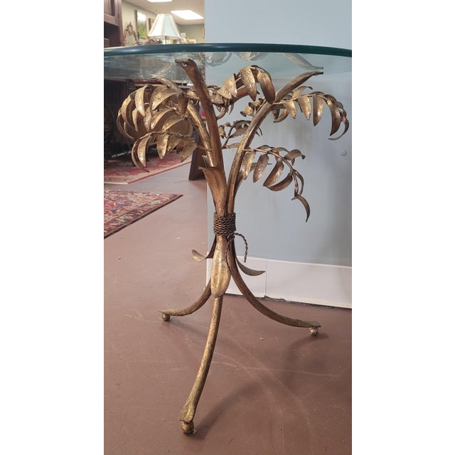 Metal A Pair 1950s Gilt Metal Palm Tree End Tables For Sale - Image 7 of 9