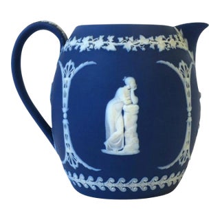 Wedgwood Jasperware Blue and White Pitcher or Vase, England 19th C For Sale