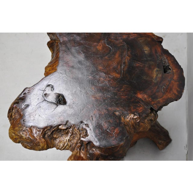 Brown Vintage Mid Century Modern Burl Wood Slab Driftwood Sculptural Coffee Table For Sale - Image 8 of 16