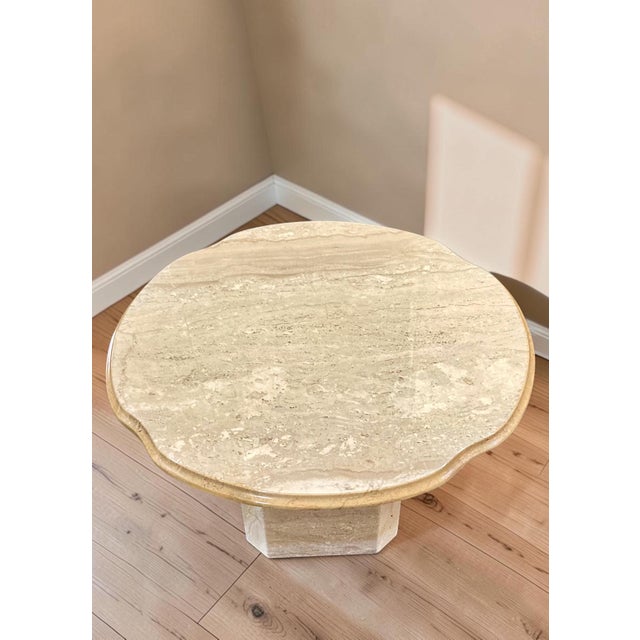 Pair of 1970s Italian Travertine Scalloped Edge Pedestal End Tables For Sale - Image 9 of 18