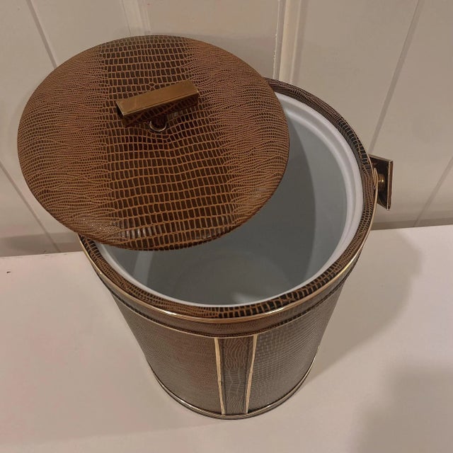 Brown 1950s Georges Briard Animal Skin Embossed Tall Ice Bucket For Sale - Image 8 of 11