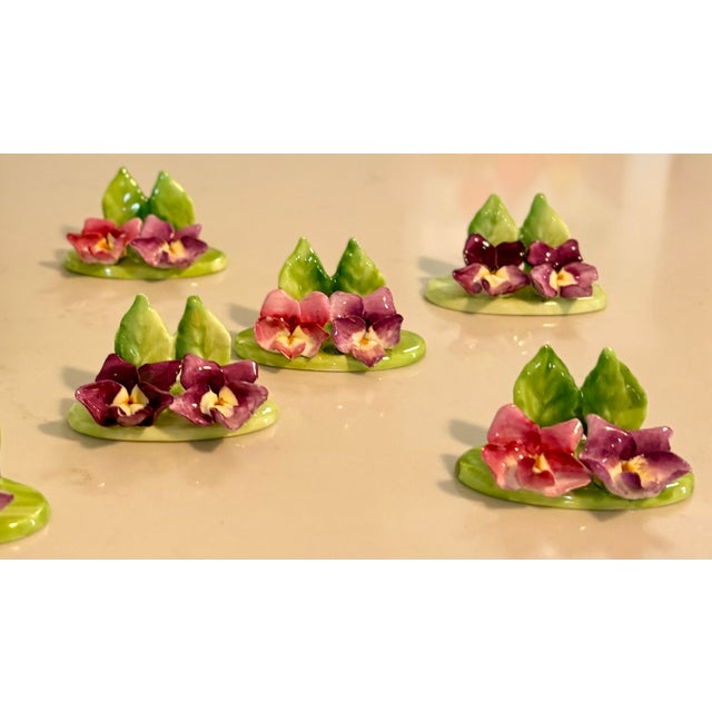 Ceramic Early 20th Century Crown Staffordshire Hand Painted Bone China Flower Place Card Holders - Set of 8 For Sale - Image 7 of 9