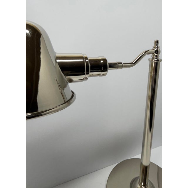 Metal Pair of Ralph Lauren Polished Nickel Chrome Pharmacy Desk Lamps For Sale - Image 7 of 7