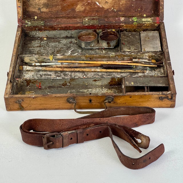 Vintage Wood Artist Portable Painting Box With Used Palette and Remnant Paint For Sale - Image 4 of 14