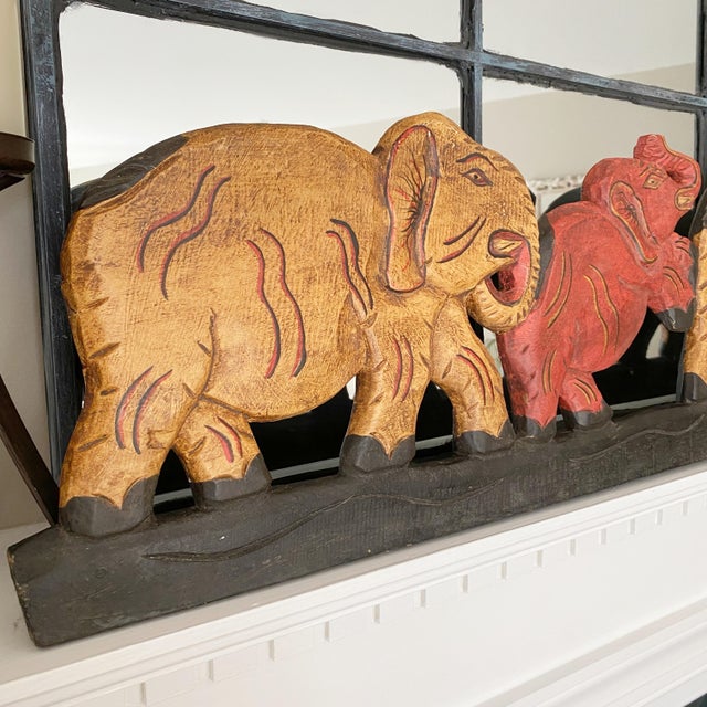 Wood 1990s Carved Wooden Elephant Over the Door / Wall Hanging Bohemian Decor India For Sale - Image 7 of 7