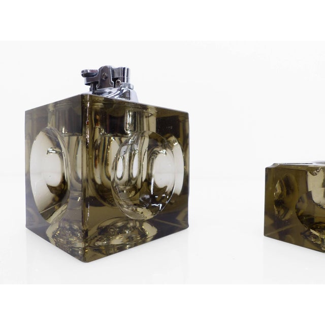 Space Age Ashtray and Table Lighter Set in Smoked Murano Glass by Antonio Imperatore, 1970, Set of 2 For Sale - Image 6 of 9