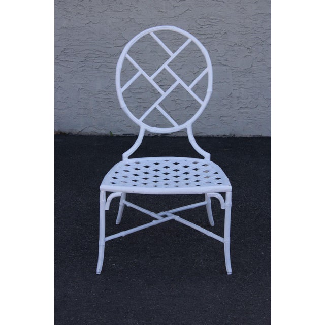 Faux Bamboo Vintage Set Of Four Cast Aluminum Patio Garden Dining Chairs For Sale - Image 12 of 12