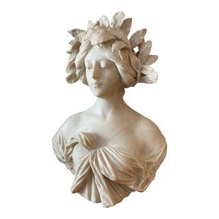 Late 19th Century Italian Art Nouveau Period Carved Alabaster Bust Signed Adolfo Cipriani For Sale