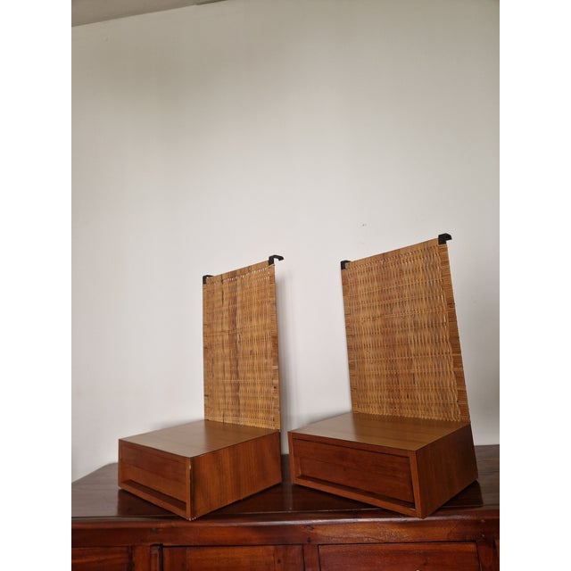 Wood Bedside Tables with Vienna Straw Panels attributed to Hans J. Wegner for Getama, 1950s, Set of 2 For Sale - Image 7 of 18