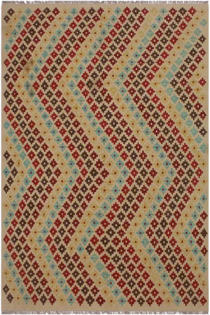 Bahaus Style Kilim Hand-Woven Wool Rug -5'1 X 6'8