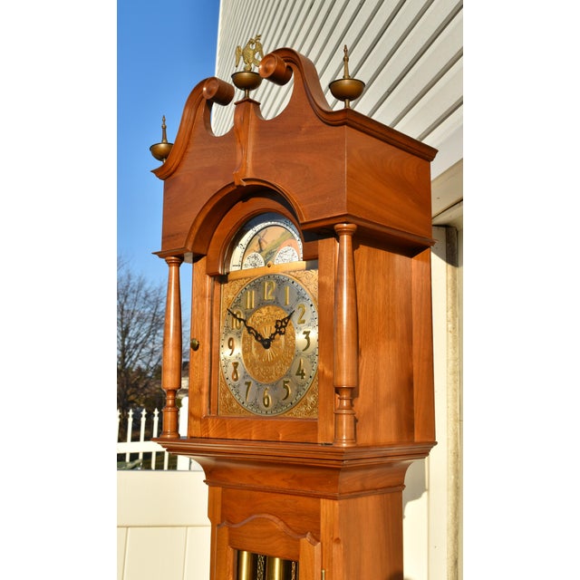 Brown Vintage Colonial Solid Cherry Weight Driven Grandafthers Clock For Sale - Image 8 of 12