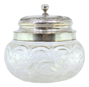 Candy Box in Cut Glass and Lid with Embossed Silver Handle