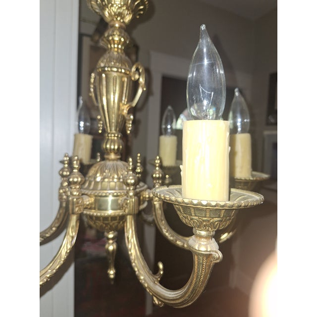 1990s French Empire Style 6 Arm Solid Brass Chandelier For Sale - Image 4 of 10