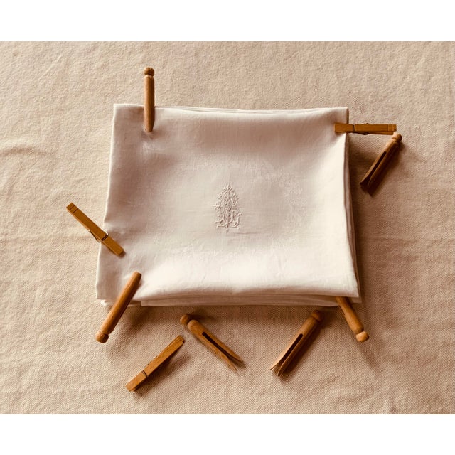 Exquisite Set of Four French Trousseau Linen Napkins With Art Nouveau Damask, C. 1905 For Sale - Image 4 of 12