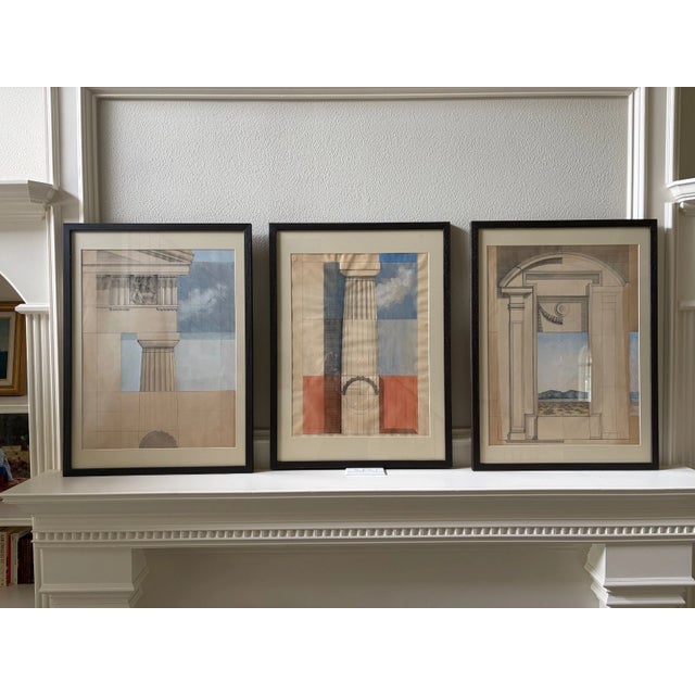 1970s Mid-Century Modern Set of Original Architectural Drawings Attributed Robert Nicolais 3 Framed For Sale - Image 11 of 11