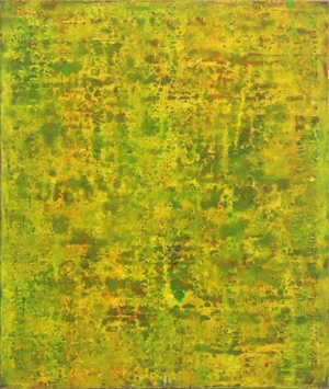 Original Minimalist Modern Abstract Green and Yellow Oil Painting on Canvas by Bernhard Zimmer "Se 33"