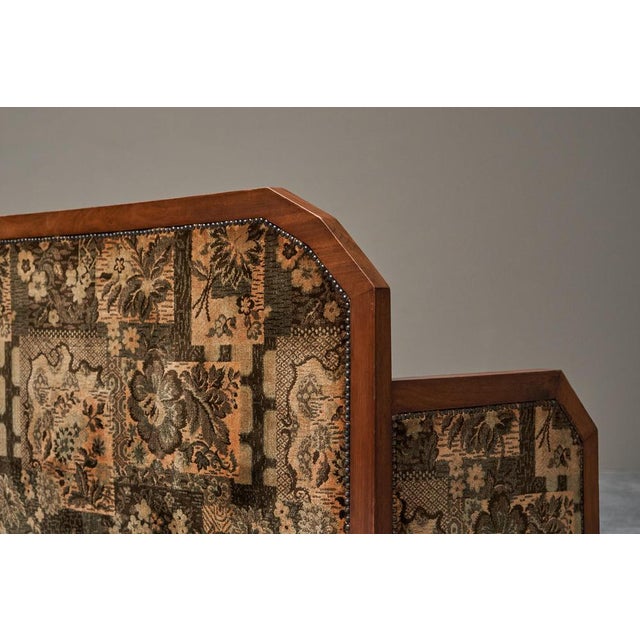 Brown Art Deco Sofa in Wood and Tapisserie, 1920s For Sale - Image 8 of 13