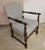 English Vintage English Open Wooden Arm Chair in Stripped Tan and Light Blue Upholstery For Sale - Image 3 of 8