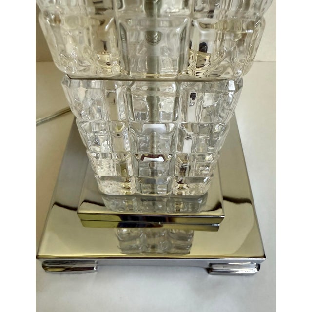 Art Deco Vintage Art Deco Style Architectural Cubed Glass & Chrome Table Lamp For Sale - Image 3 of 12