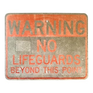 Vintage Metal No Lifeguards Beach Sign For Sale